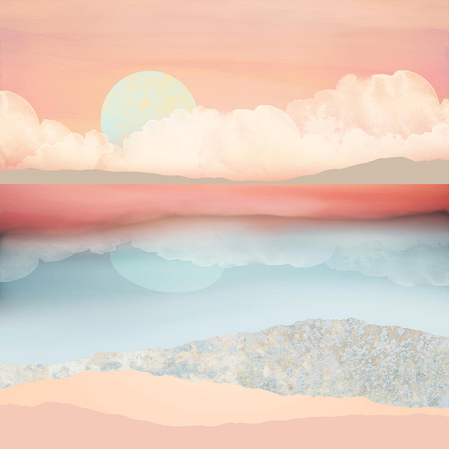 Abstract Digital Art - Mint Moon Beach by Spacefrog Designs