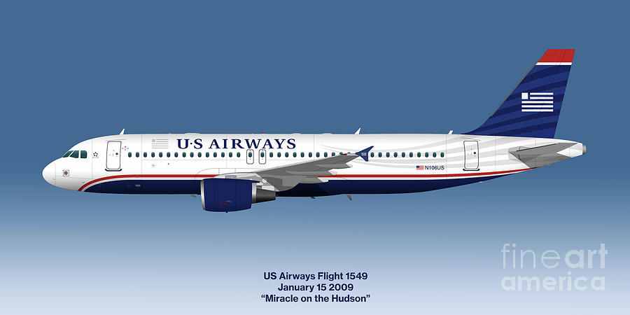 Airplane Digital Art - Miracle on the Hudson - US Airways A320 - Blue Version by Steve H Clark Photography