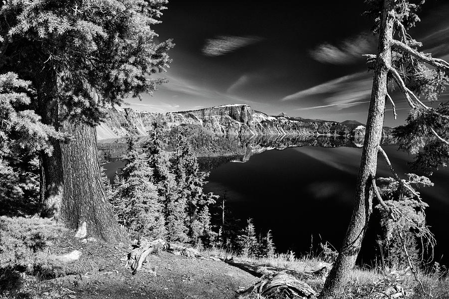 Crater Lake National Park Photograph - Mirror At Crater Lake B W by Frank Wilson