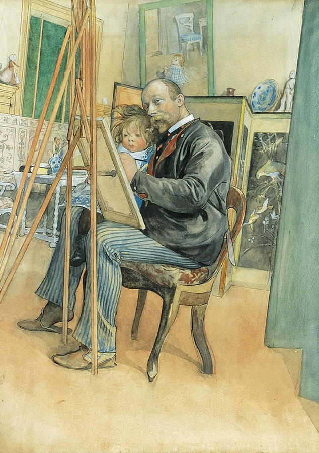 Mirror-image with Brita Drawing by Carl Larsson