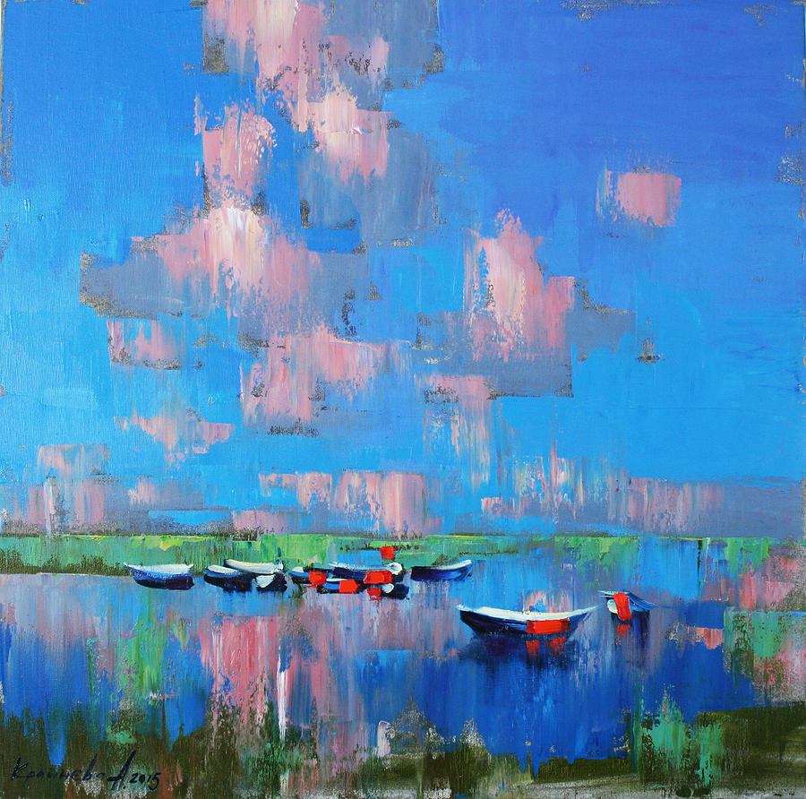 Boat Painting - Mirror of water by Anastasija Kraineva
