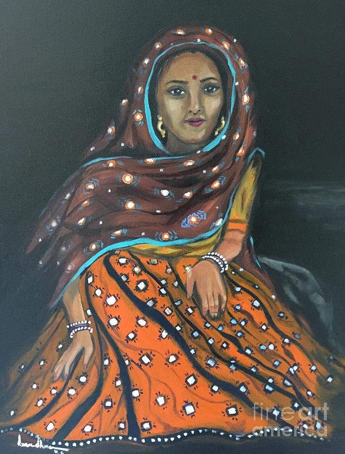 Mirror Work skirt Painting by Brindha Naveen