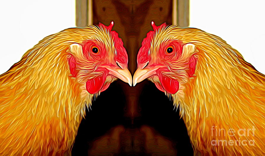 Mirrored Bird Series Chickens Expressionist Effect Mixed Media by Rose Santuci-Sofranko