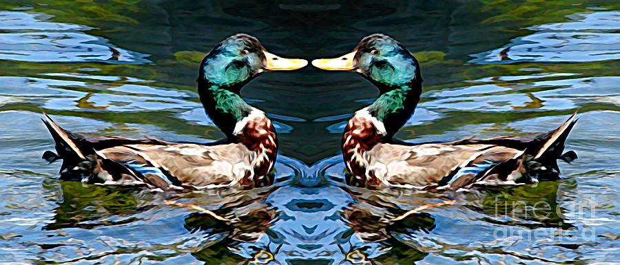 Mirrored Bird Series Duck Melting Colors Effect Mixed Media by Rose Santuci-Sofranko