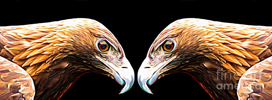 Mirrored Bird Series Golden Eagles Expressionist Effect Mixed Media by Rose Santuci-Sofranko