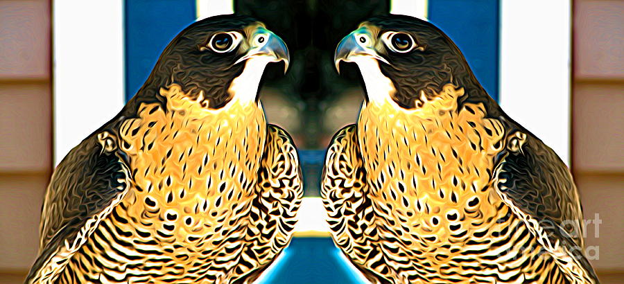 Mirrored Bird Series Peregrine Falcons Expressionist Effect Mixed Media by Rose Santuci-Sofranko