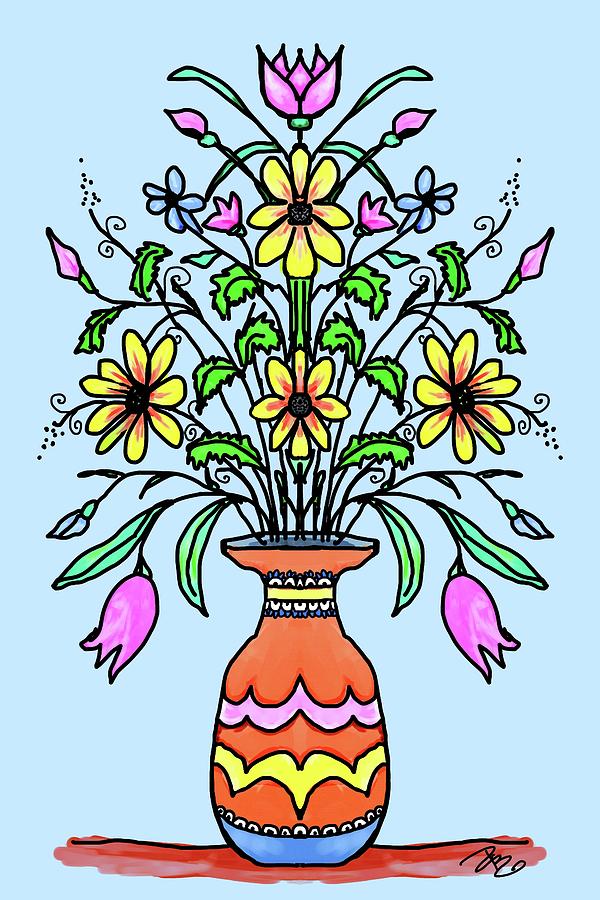 Mirrored flowers and vase Digital Art by Debra Baldwin