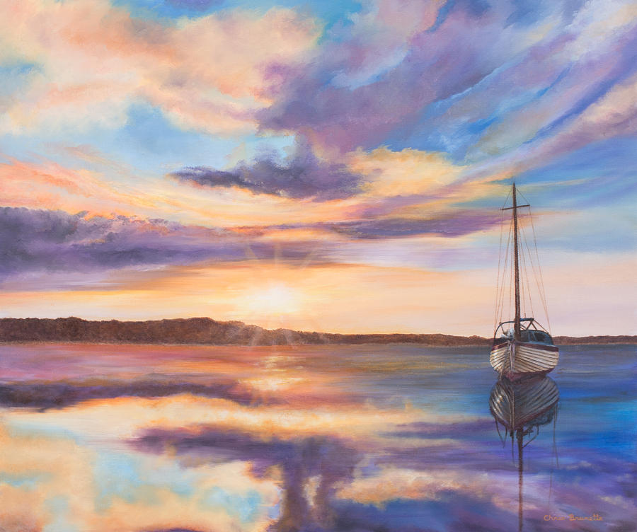 Mirrored Sunset Painting by Christine Brunette
