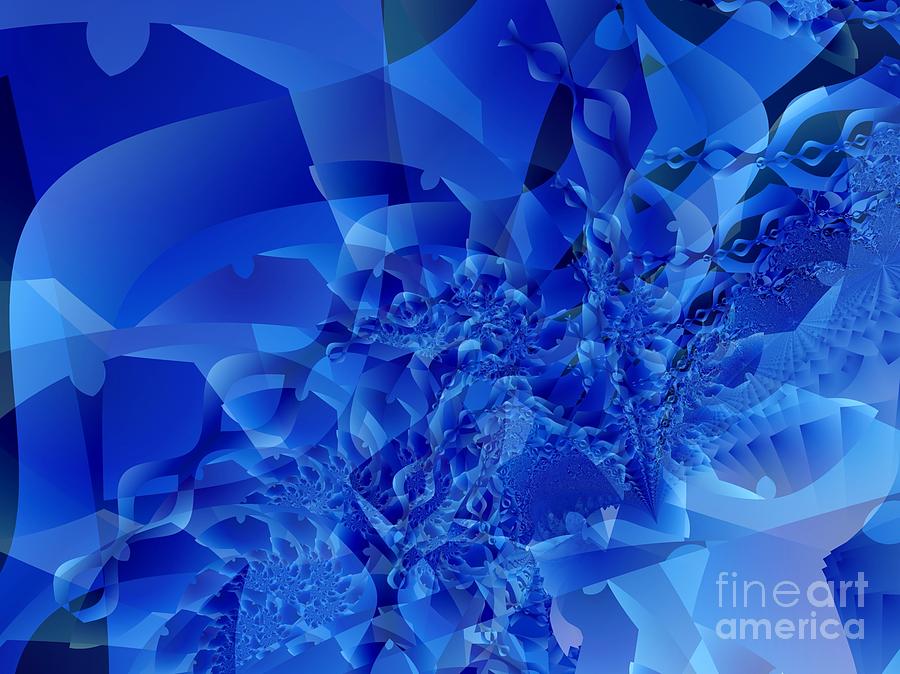 Mirrored Waves In Blue Digital Art by Ronald Bissett