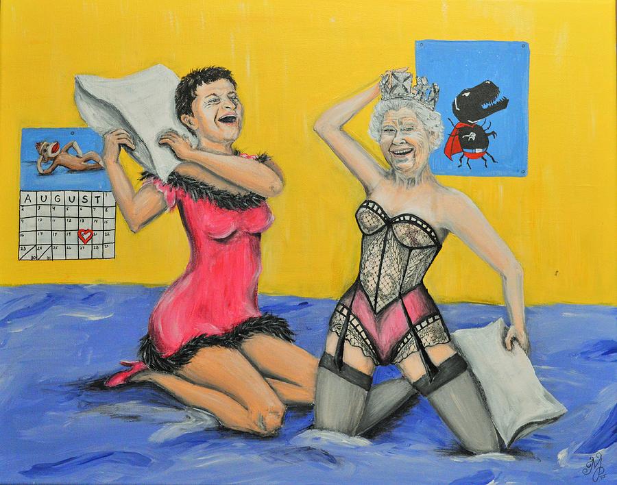 Misha and the Queen Pin up girls slumber party Painting by Meganne Peck