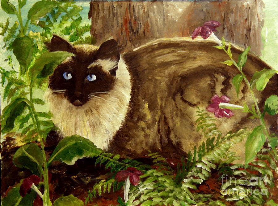 Mishka in the Ferns  Painting by Carol Kovalchuk