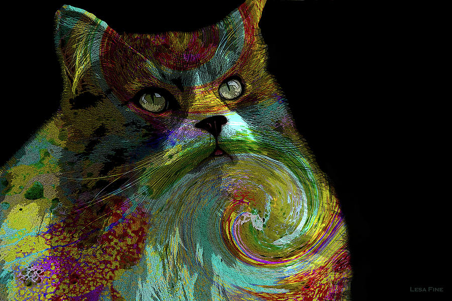 Cat Mixed Media - Miss Kitty Portrait Pop Art by Lesa Fine