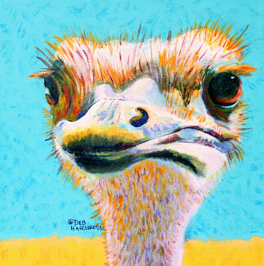 Ostrich Painting - Miss Personality - ostrich by Deb Harclerode