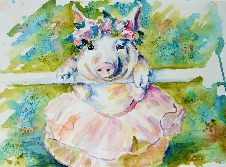 Pig Painting - Miss Piggy at the Bar by P Maure Bausch