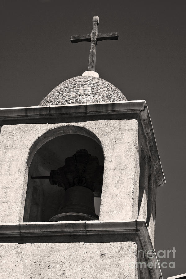 Mission Bell Tower in Black and White Photograph by Tim Hightower