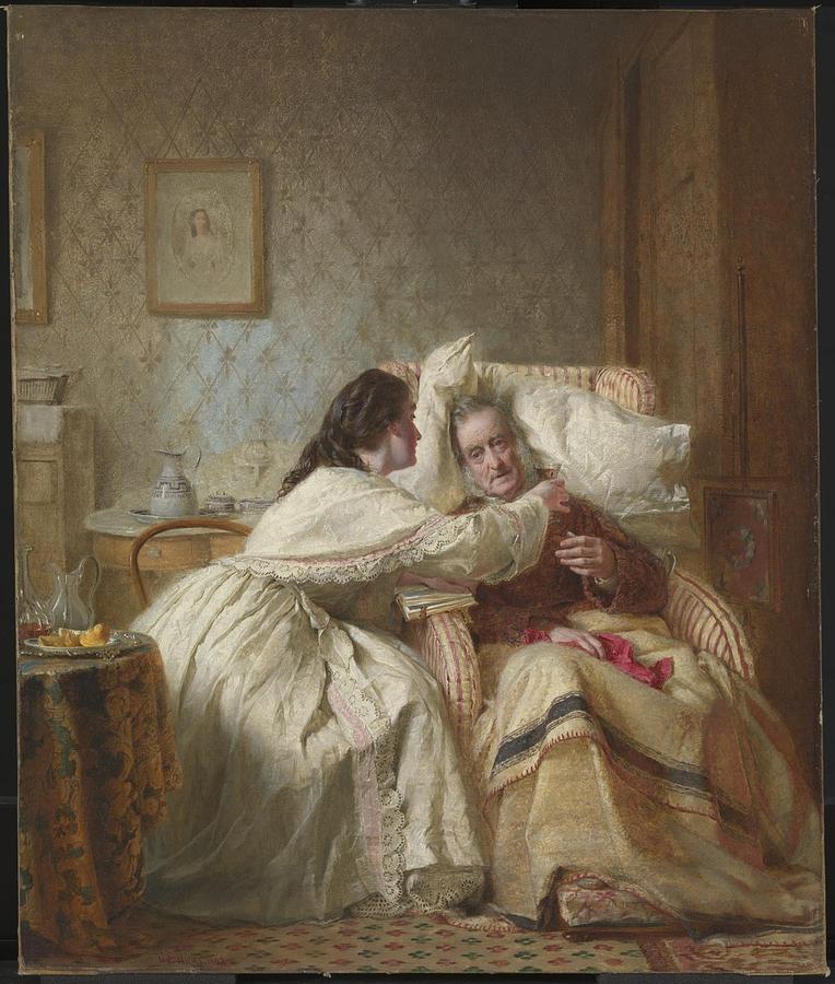 Woman Painting - Mission Comfort of Old Age by George Elgar