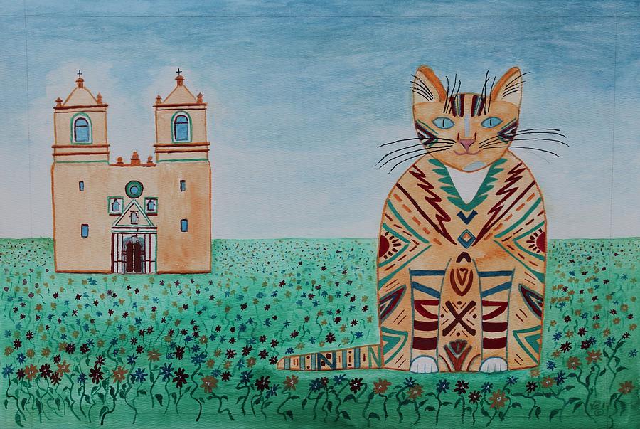 Mission Concepcion Cat Painting by Vera Smith