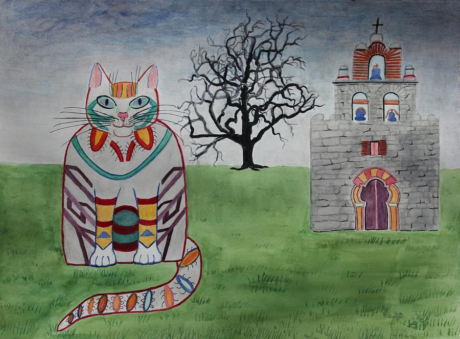 Mission Espada Cat Painting by Vera Smith