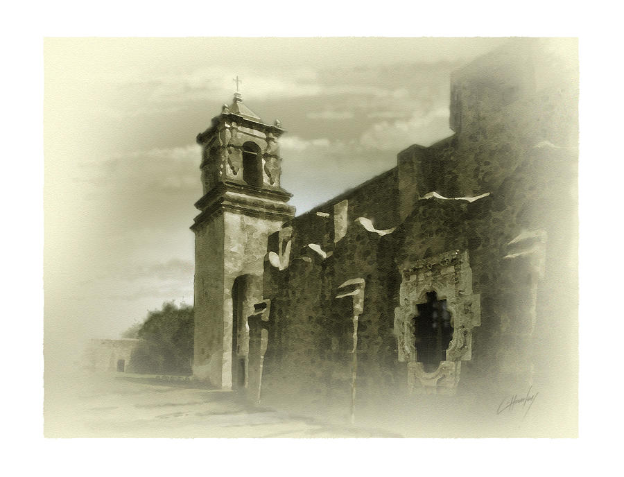 San Antonio Painting - Mission San Jose Bell Tower by Cliff Hawley