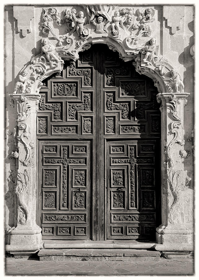San Antonio Photograph - Mission San Jose Door - BW by Stephen Stookey