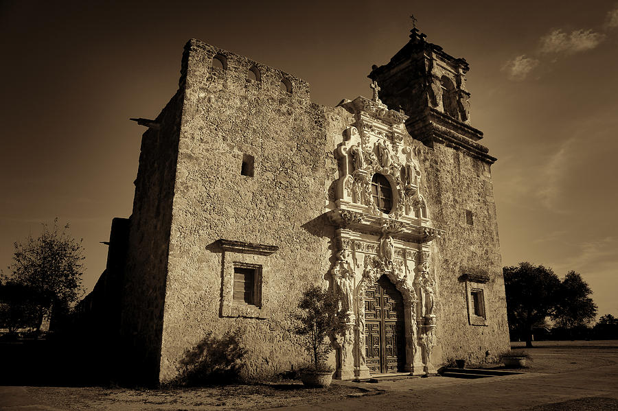 San Antonio Photograph - Mission San Jose - Sepia by Stephen Stookey