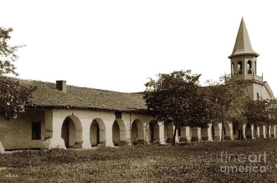 William Henry Jackson Photograph - Mission San Juan Bautista with new England Style steeple Circa 1890 by Monterey County Historical Society