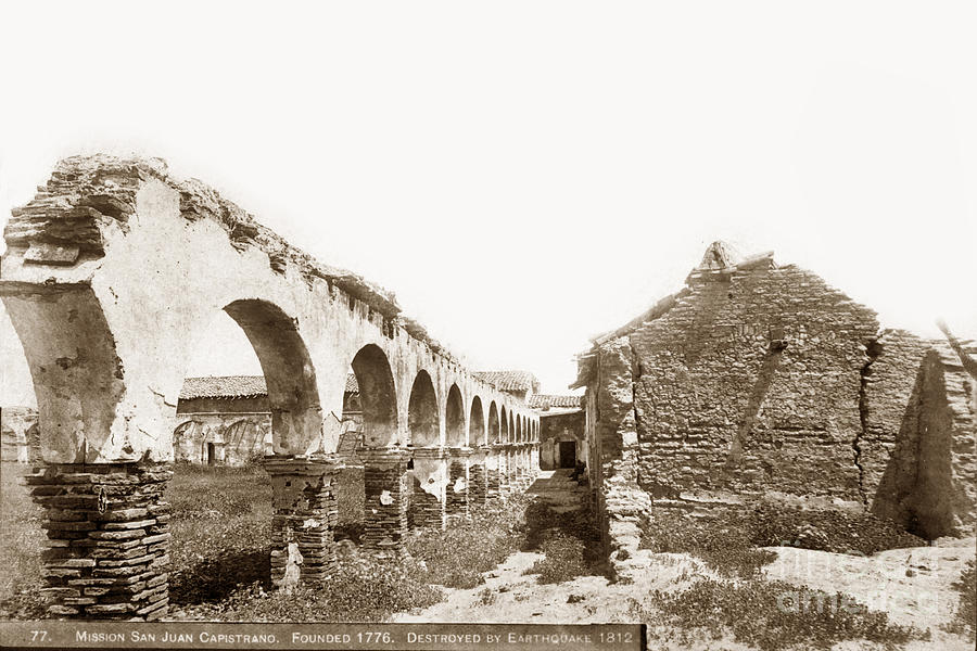 Mission Photograph - Mission San Juan Capistrano. Destroyed by Earthquake in 1812 Fou by Monterey County Historical Society