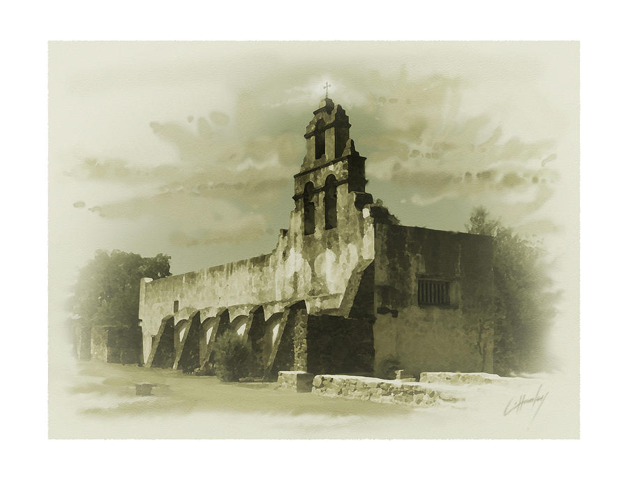 San Antonio Painting - Mission San Juan by Cliff Hawley