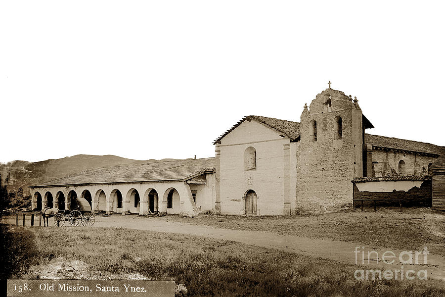 Mission Photograph - Mission Santa Ines California Circa 1880 by Monterey County Historical Society