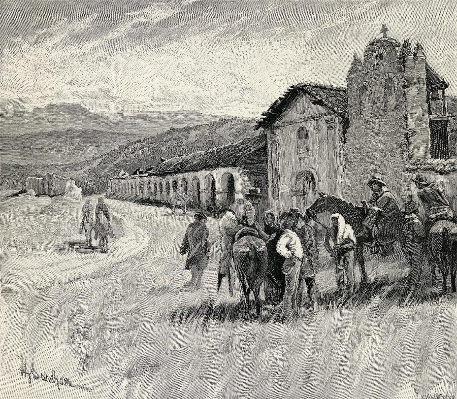 Mission Santa Ynez Or Ines Solvang Drawing By Vintage Design Pics 