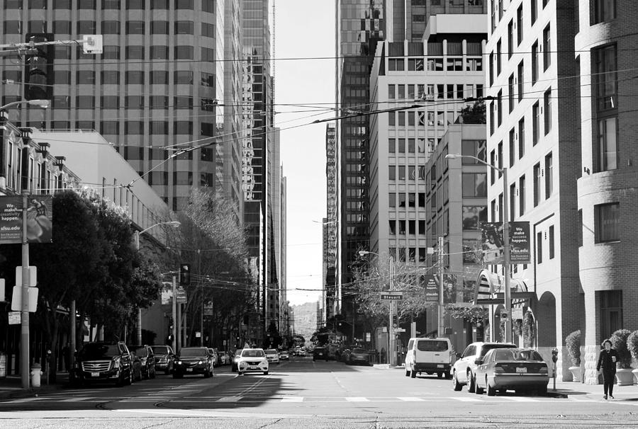 City Photograph - Mission Street Embarcadero View - Black and White by Matt Quest
