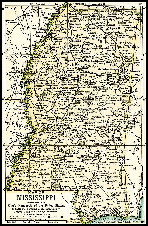 Mississippi Antique Map 1891 Photograph by Phil Cardamone
