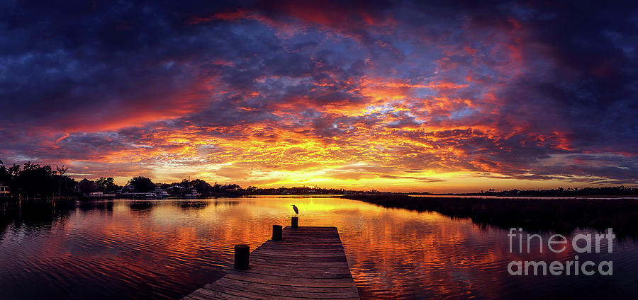 Sunset Photograph - Mississippi Gulf Coast Sunset Pano by Joan McCool