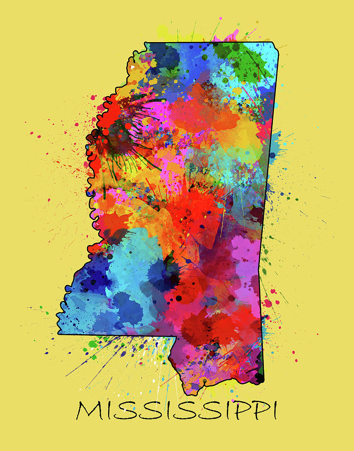 Mississippi Map Digital Art - Mississippi Map Color Splatter 4 by Bekim M