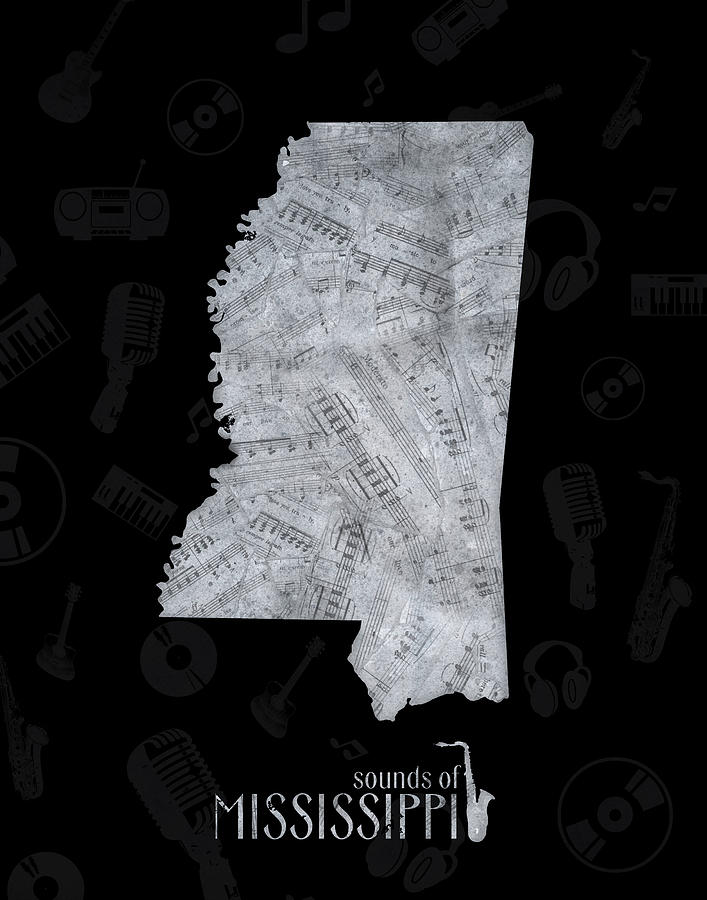 Mississippi Map Music Notes 2 Digital Art by Bekim M