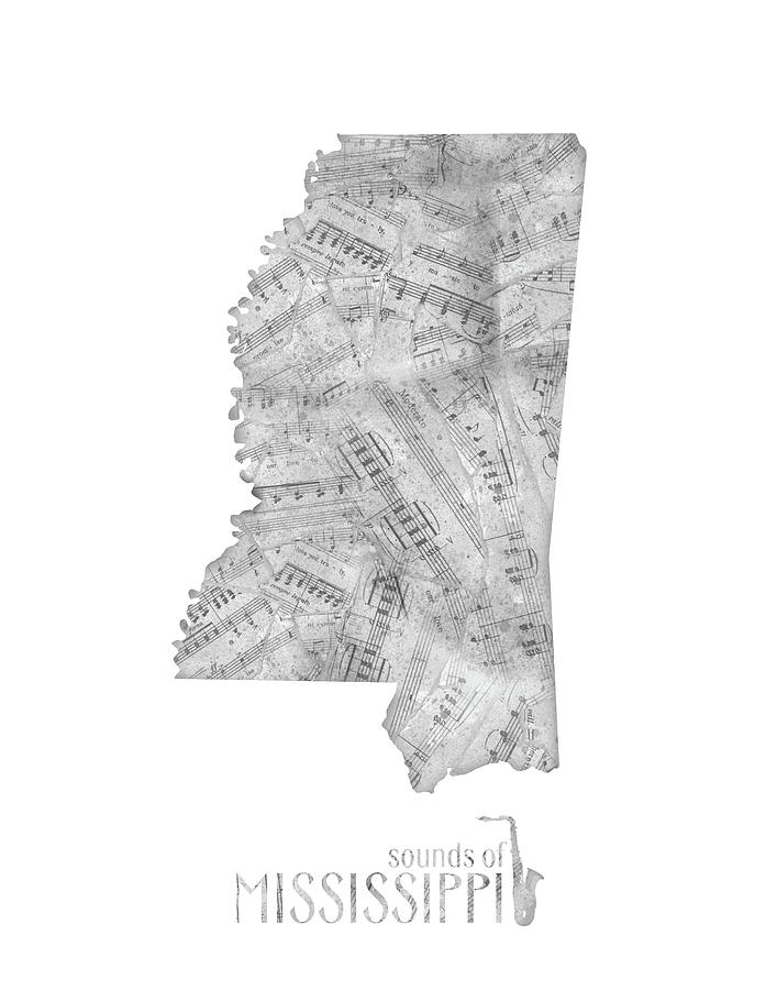 Mississippi Map Music Notes Digital Art