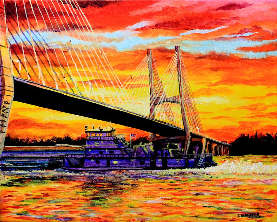 Mississippi River Bridge Greenville MS Painting by Karl Wagner