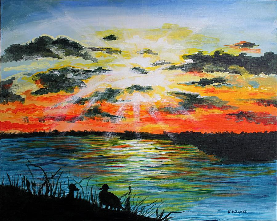Mississippi River Sunset Painting by Karl Wagner