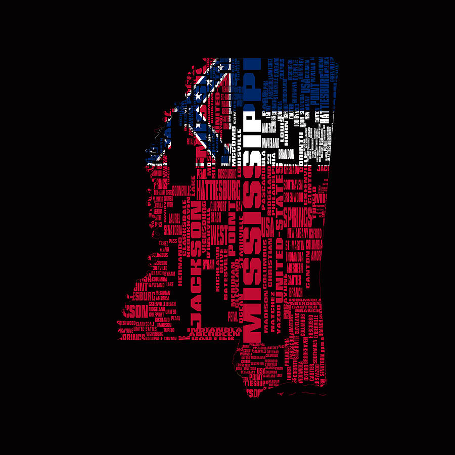 Mississippi Typographic Map 2a Digital Art by Brian Reaves