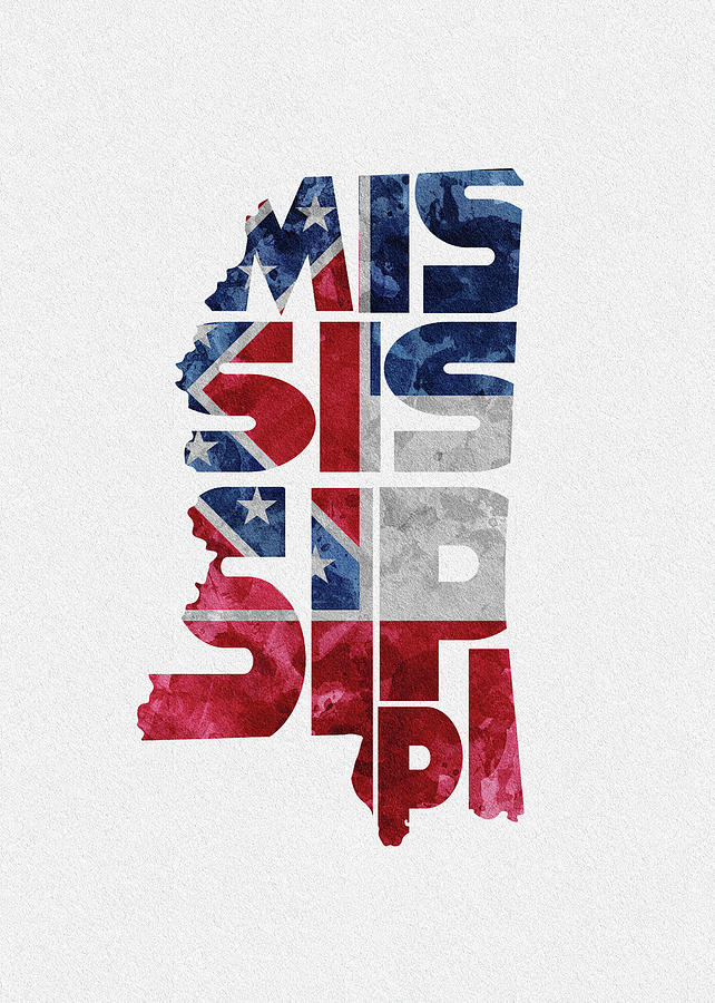 Mississippi Typographic Map Flag Digital Art by Inspirowl Design