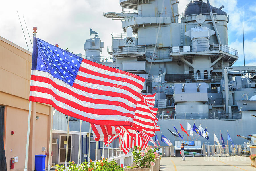 Missouri Battleship memorial flags Photograph by Benny Marty