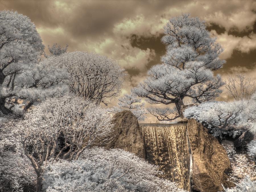 Missouri Botanical Garden Waterfall Zen Japanesse garden infrared Photograph by Jane Linders