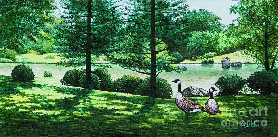 Missouri Botanical Gardens Lake Scene Painting by Michael Frank