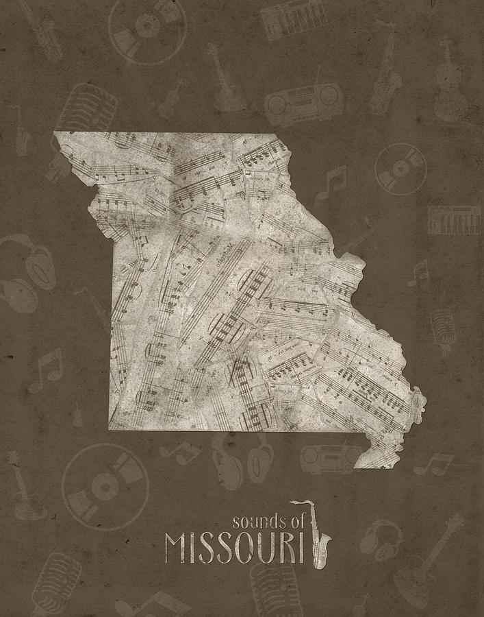 Missouri Map Music Notes 3 Digital Art