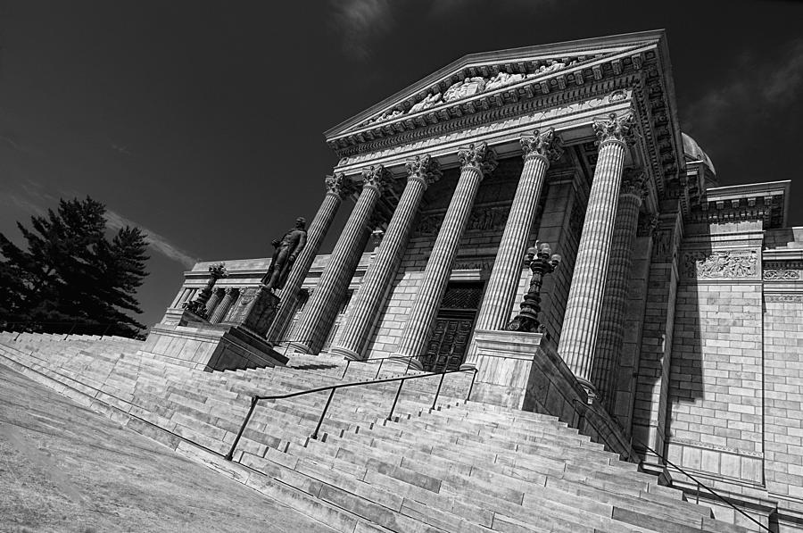 Missouri State Capitol Entrance - Black and White Photograph by Mitch Spence
