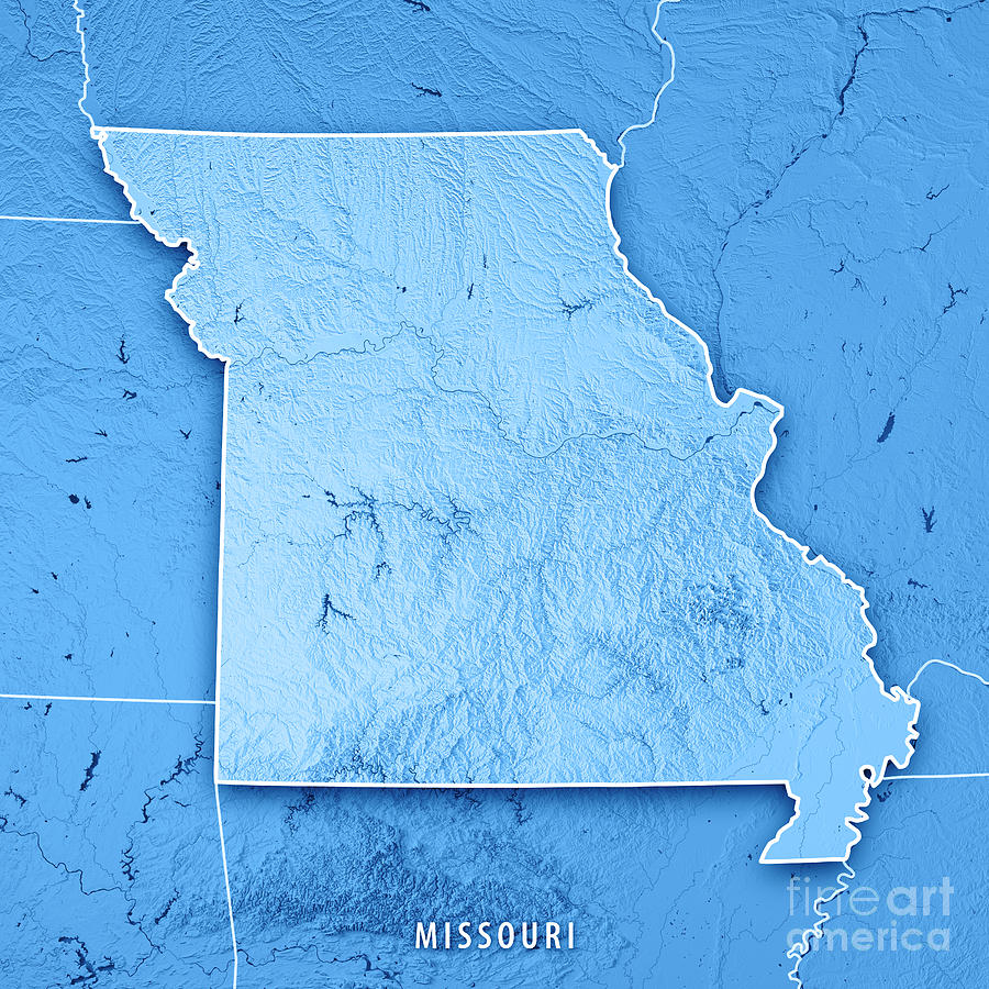 Missouri State USA 3D Render Topographic Map Blue Border Digital Art by ...