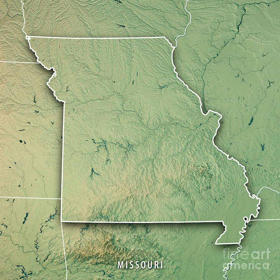 Map Digital Art - Missouri State USA 3D Render Topographic Map Border by Frank Ramspott