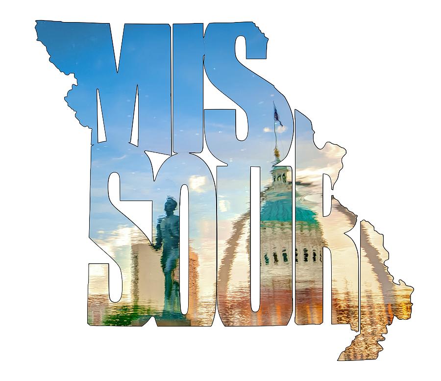 Missouri Typography Artwork - Reflecting the Lou - State Shape Series Photograph by Gregory Ballos