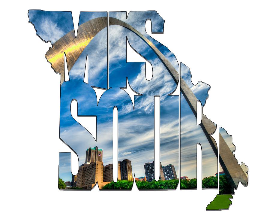 Missouri Typography Artwork - The Saint Louis Arch And City Skyline Photograph by Gregory Ballos
