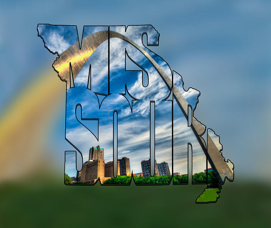 Missouri Typography Blur Artwork - The Saint Louis Arch And City Skyline Photograph by Gregory Ballos